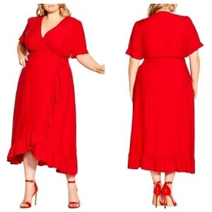 City Chic Festive Ruffle Wrap Maxi Dress Size XS/14 Red NWT Valentine